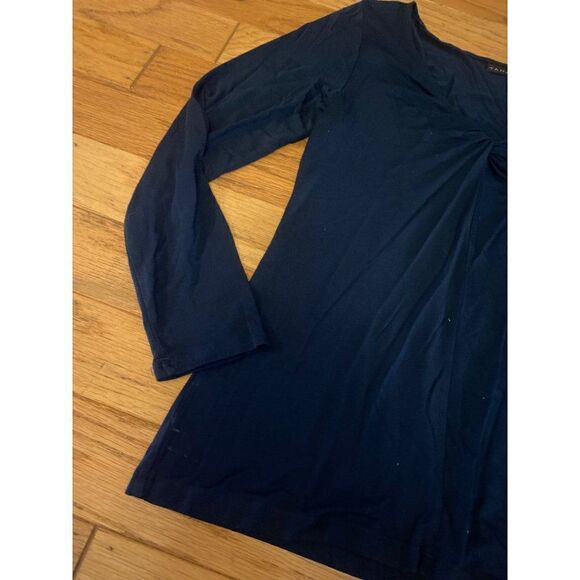 Tahari women's navy blue twisted v-neck long sleeve casual blouse size medium - Picture 2 of 8